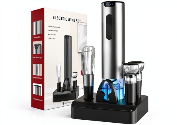 Electric Wine Opener Set HomeHacks USB Rechargeable Silver-0