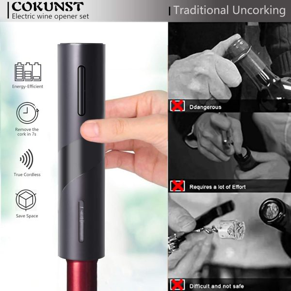 COKUNST Electric Wine Opener Black Rechargeable Kitchen-4