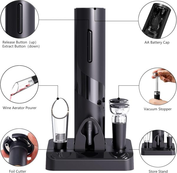 COKUNST Electric Wine Opener Black Rechargeable Kitchen-1