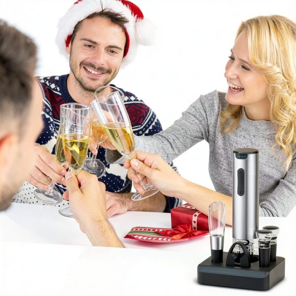 Electric Wine Opener Set HomeHacks USB Rechargeable Silver-6