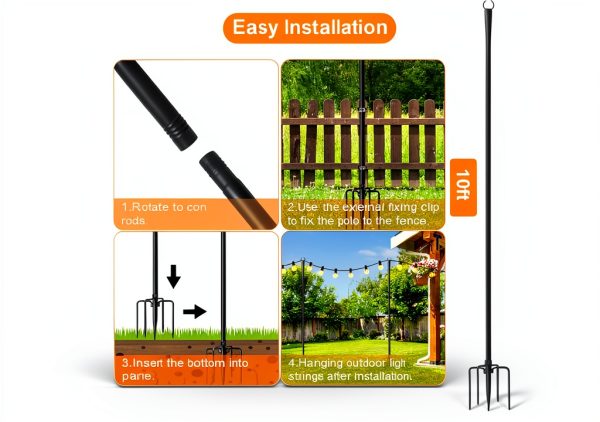 MuliVid Outdoor String Light Poles Sturdy Metal-6