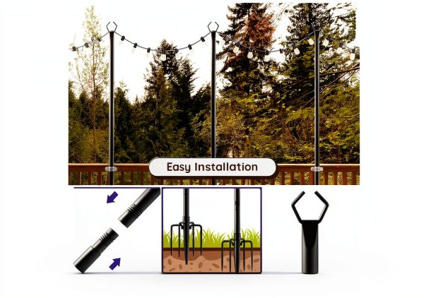 HUGSVIK 6 Pack 10-Ft Metal Light Poles Outdoor String Lights-3