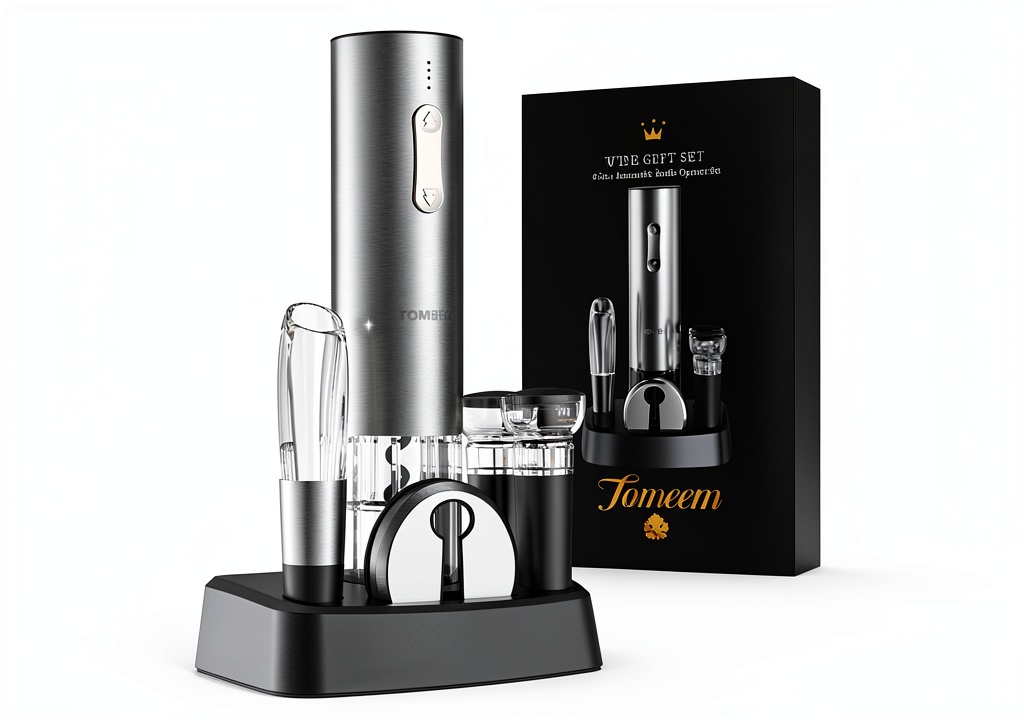 TOMEEM electric wine opener being used at a dinner party