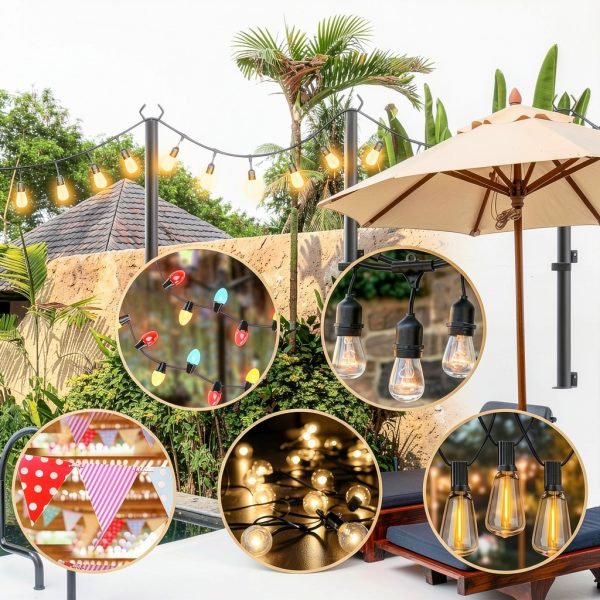 Outdoor String Light Poles by NUERPO Adjustable Metal-2