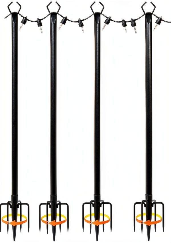 HUGSVIK 6 Pack 10-Ft Metal Light Poles Outdoor String Lights-7