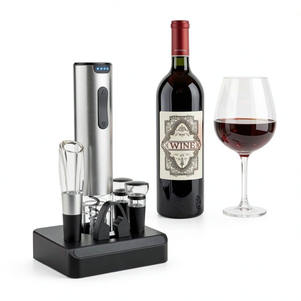 Electric Wine Opener Set HomeHacks USB Rechargeable Silver-5