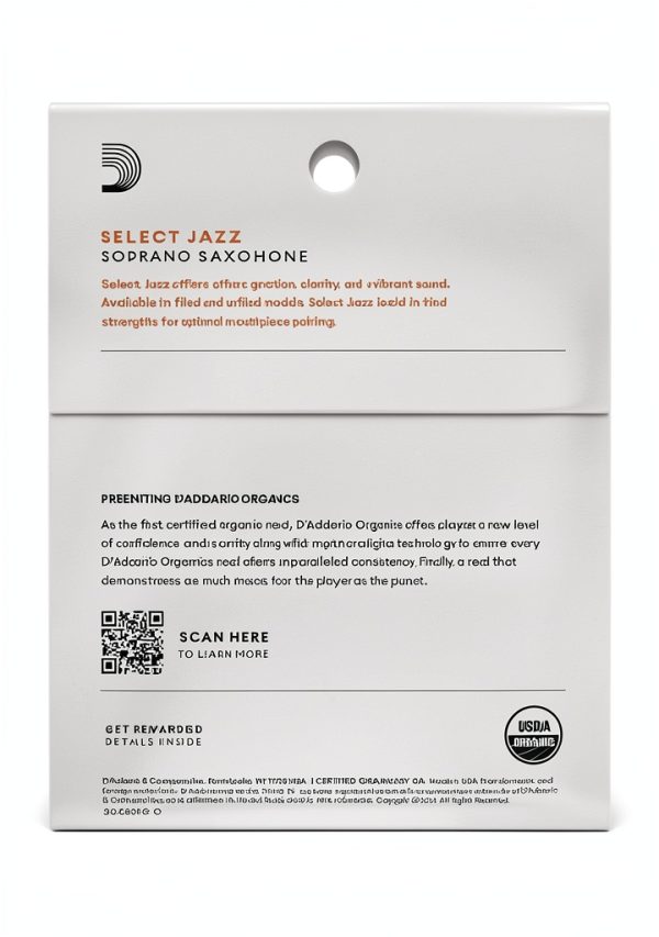 D'Addario Organic Select Jazz Unfiled Soprano Sax Reeds 2 Hard 3 Pack-1